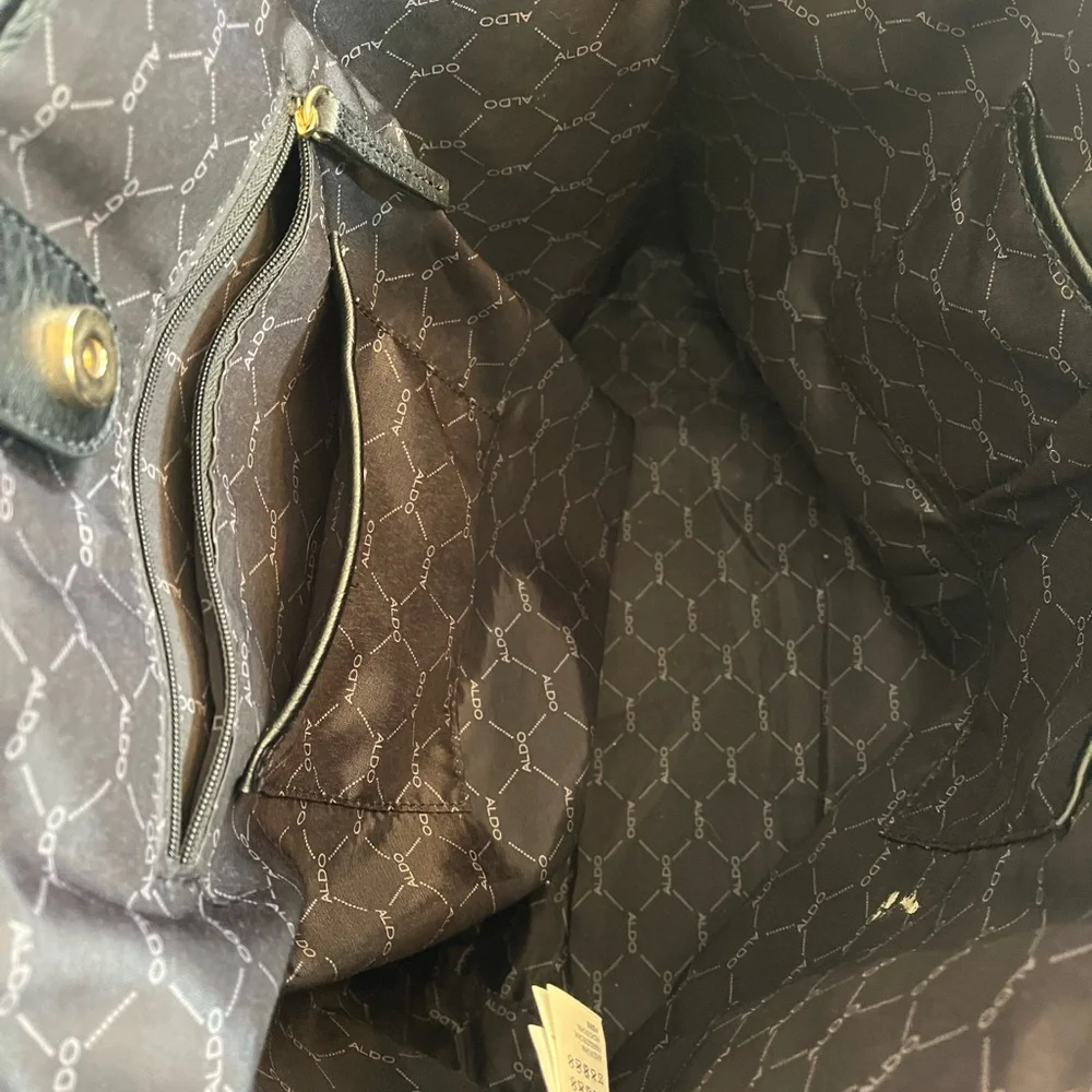 ALDO black natural straw tote bag tassel gold hardware embellishment - Picture 14 of 16